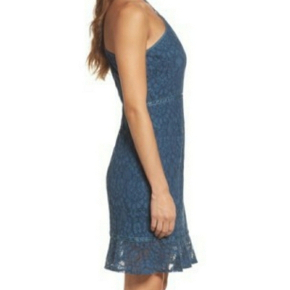 Chelsea 28 Teal Blue Lace Fit and Flare Halter Dress - Picture 4 of 8